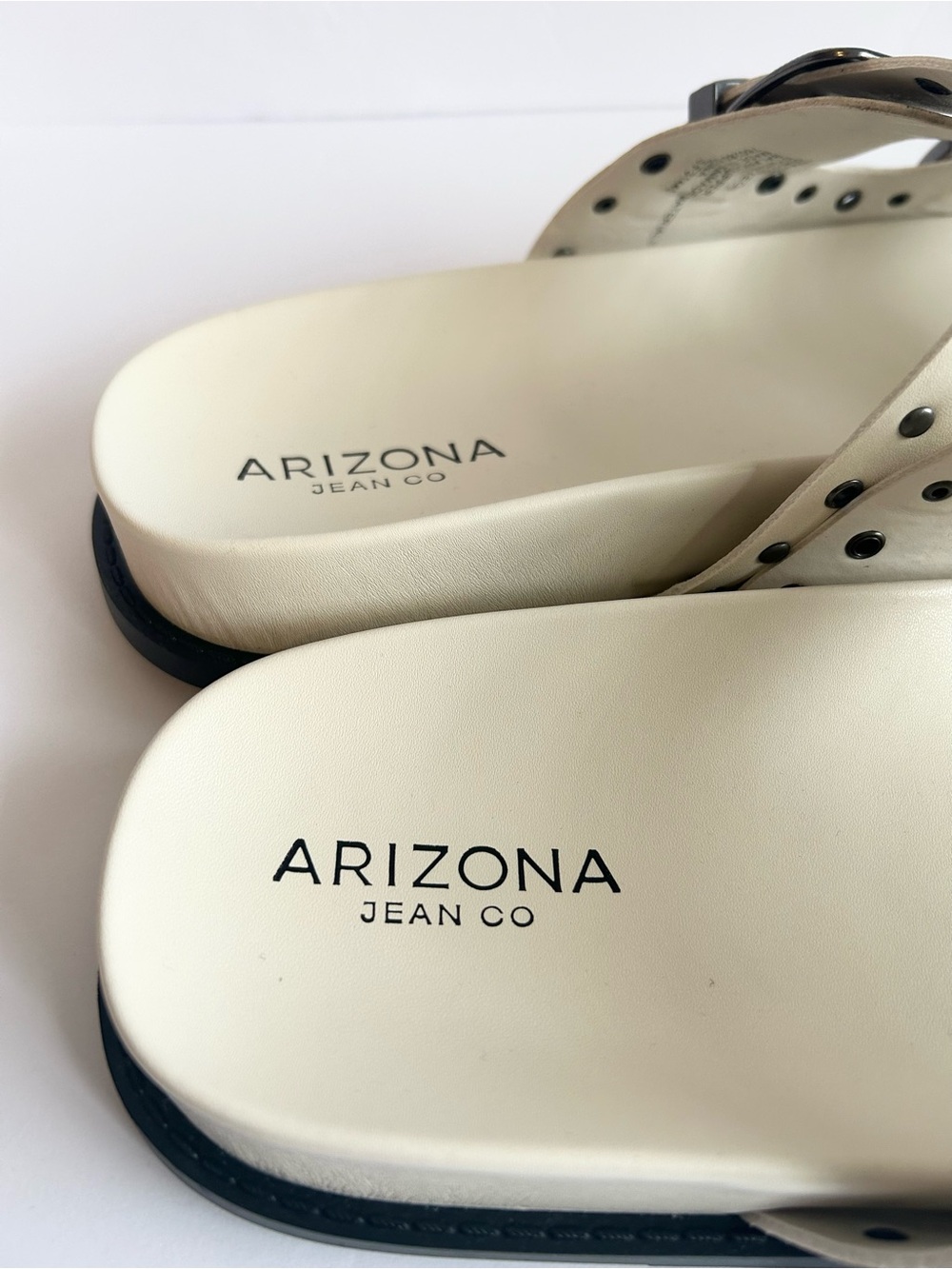 Arizona Jean Company Cream Slide Sandals with Gunmetal Studs & Buckles - Picture 6 of 8